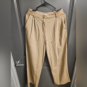 Womens Tan Pleated Trouser Work Pants